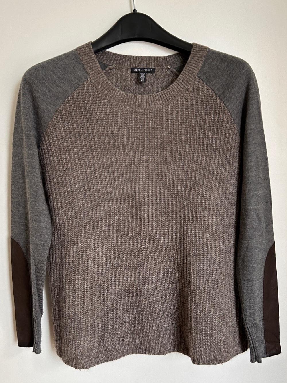 EILEEN FISHER KNITTED SWEATER MERINO WOOL/YAK/LEATHER